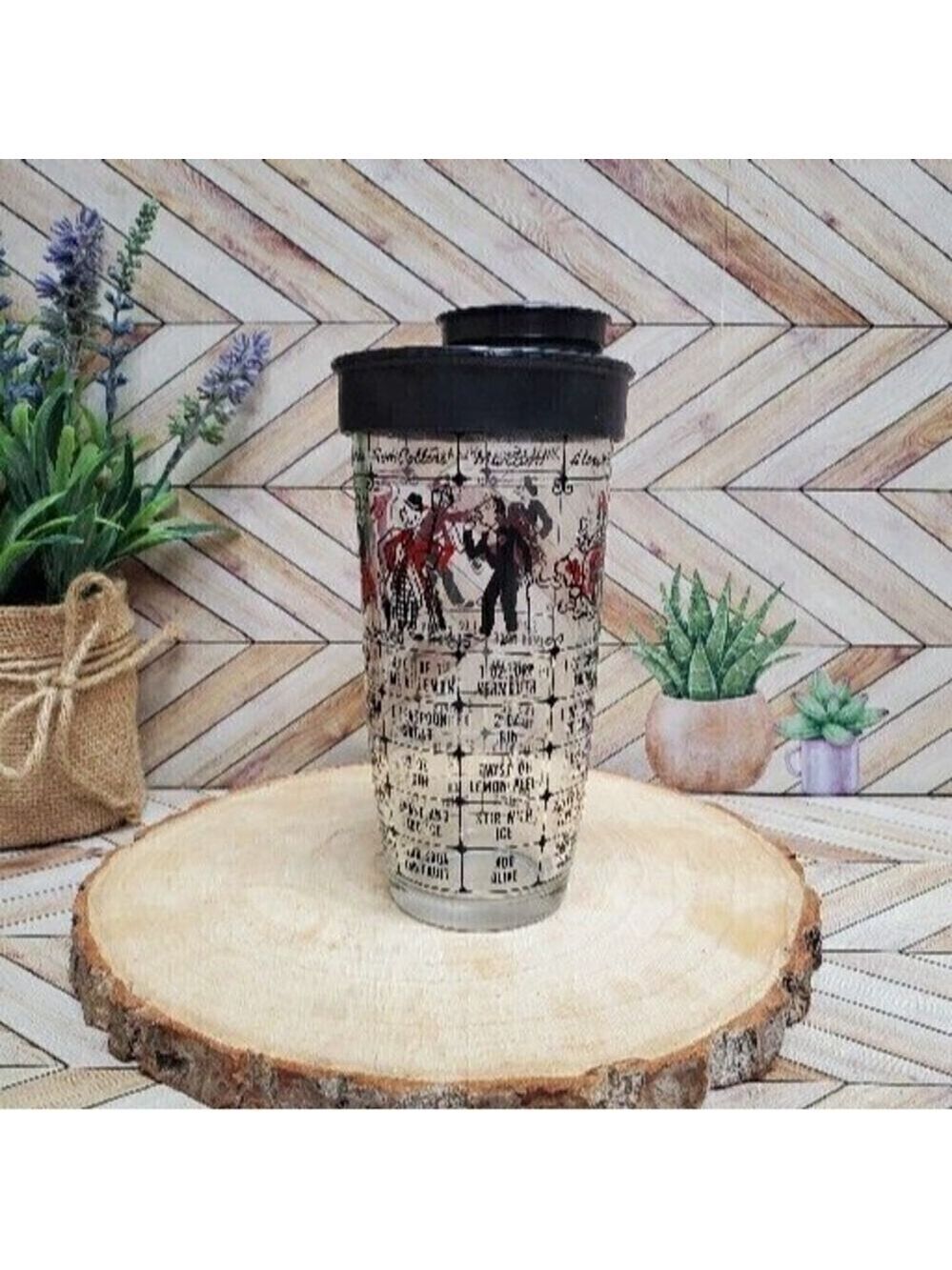 Vintage Hazel Atlas Cocktail Recipe Shaker Red Black Bar